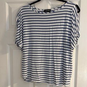 Blue and White Striped Short Sleeve Top